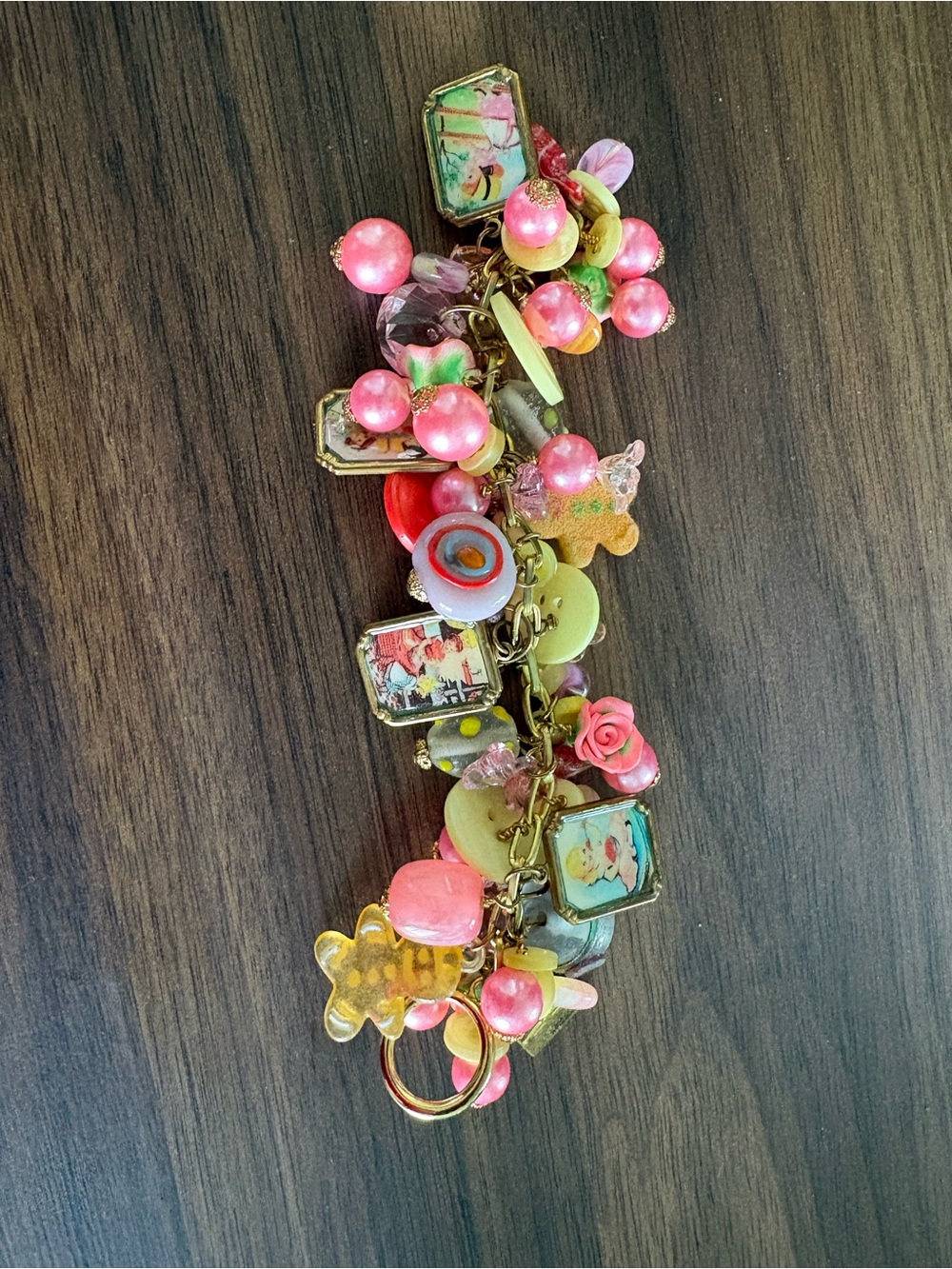 Vintage style Pink & Yellow Christmas charm Bracelet - Picture 10 of 10